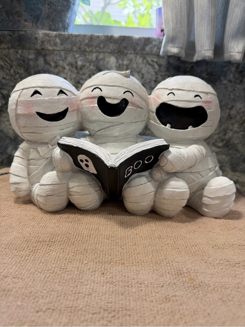 Halloween Mummy Trio Reading “BOO” Book Décor | NWT